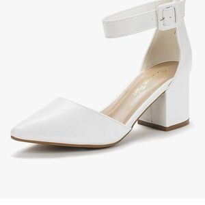 Elegant White Ankle Strap Block Heels